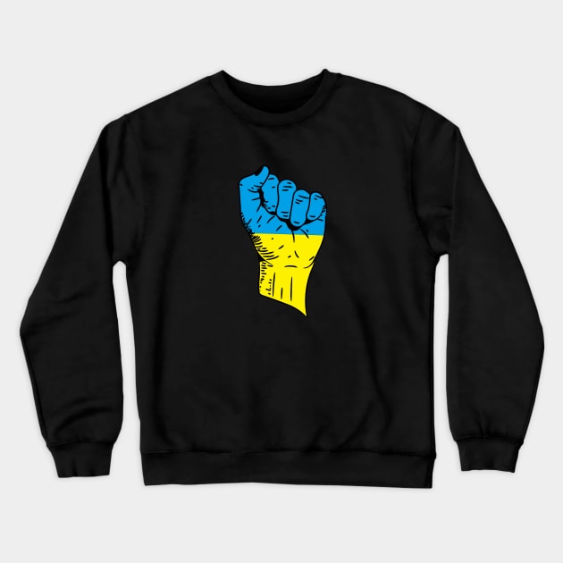 Flag of Ukraine on a Raised Clenched Fist Crewneck Sweatshirt by Vladimir Zevenckih